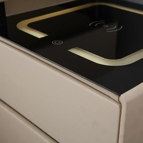 Set ISIDORE, Masă de toaletă pentru machiaj, incarcare Wireless+USB, oglindă iluminată LED, control touch, trei tipuri culoare, 6 sertare, comodă iluminata LED, difuzor Bluetooth, scaun, 80 cm