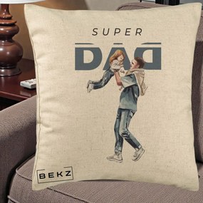 Cadou pentru Tata - Perna Personalizata Super DAD Tata si Fiica, 40x40 cm, Bej, Husa Detasabila, Perna Inclusa, BEKZ®