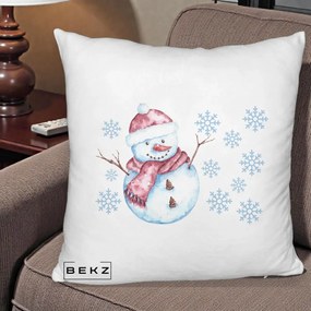 Perna Decorativa Om de Zapada Rosu cu Fulgi, 40x40 cm, Alb Pufos, Husa Detasabila, Perna Inclusa, BEKZ®