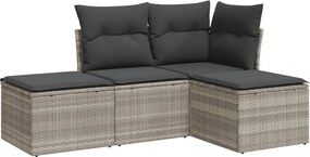 vidaXL Set canapea de grădină cu perne, 4 piese, gri deschis poliratan
