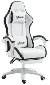 Vinsetto Scaun gaming scaun gaming cu spătar inclinabil la 135°, suport pentru cap și repose-pieds 65l x 65L x 121-129H cm alb și negru | Aosom Romania