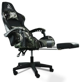 ShopJK SCAUN GAMING REGLABIL ECO - PIELE NEAGRĂ – CAMUFLAJ + PERNĂ DE MASAJ