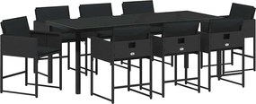 vidaXL Set de masă pentru grădină cu pernă 9 pcs Negru poliratan