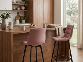 Scaun de bar ARCETO VELVET cu picioare negre, roz
