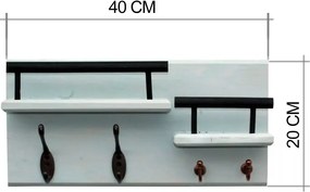 Cuier din lemn cu 4 agatatori si 2 polite 1002 Homs 40 x 20 cm, verde marin