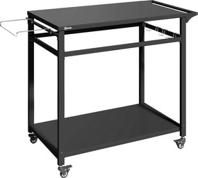 Outsunny Cărucior pentru grătar, 2 rafturi, suport pentru pizza, suport pentru saci și cârlige, Negru. | Aosom Romania