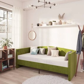 3080346 vidaXL Pat de zi cu saltea, verde deschis, 90x200 cm, catifea, USB