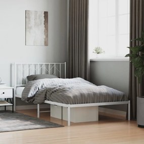 vidaXL Cadru de pat din metal cu tăblie, alb, 107x203 cm