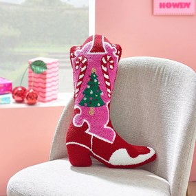 Pernă decorativă din material bouclé 48x35 cm cu model de Crăciun Santa's Howdy Christmas Boot – Catherine Lansfield