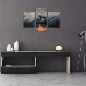 Tablou cu capră de munte în foc (90x60 cm)