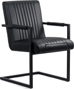 Scaun vizitator negru OFF 834 din piele sintetică cu mânere metalice și cadru vopsit