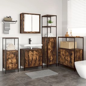 vidaXL Set de mobilier pentru baie din 5 piese din lemn tratat fumuriu