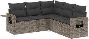 vidaXL Set canapea de grădină cu perne, 5 piese, gri, poliratan