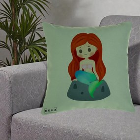 Perna Personalizata Sirena Kawaii Roscat, 40x40 cm, Verde, Husa Detasabila, Perna Inclusa, BEKZ®