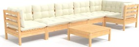vidaXL Set mobilier grădină cu perne crem, 7 piese, lemn de pin