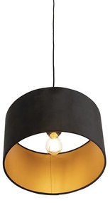 Lampă suspendată cu abajur din catifea neagră cu auriu 35 cm - Combi