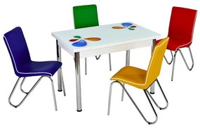 SET MASA EXTENSIBILA CU 4 SCAUNE COLORFUL,MULTICOLOR,CADRU METALIC,SEZUT TAPITAT CB097