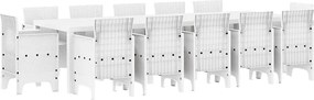 vidaXL Set de masă pentru grădină 13 pcs Alb Rattan poli