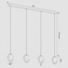 Lustra cu 4 pendule design modern Saturnia auriu, verde
