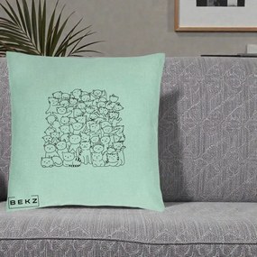 Perna Personalizata Many Cats Pattern Alb-Negru, 40x40 cm, Verde Menta, Husa Detasabila, Perna Inclusa, BEKZ®