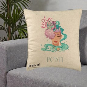 Perna Personalizata Zodiac Pesti Cowgirl, 40x40 cm, Bej, Husa Detasabila, Perna Inclusa, BEKZ®