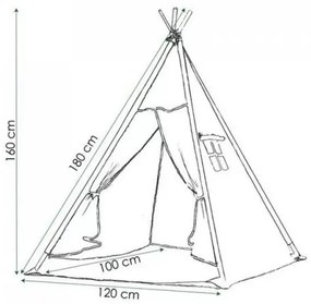 Cort pentru copii Teepee cu perne Stele, gri