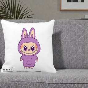 Perna Personalizata Labubu Violet Solo, 40x40 cm, Alba Mata, Husa Detasabila, Perna Inclusa, BEKZ®