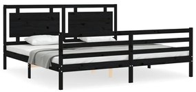 3194075 vidaXL Cadru pat cu tăblie 200x200 cm, negru, lemn masiv