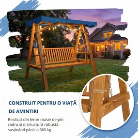 Outsunny Leagan Hollywood cu baldachin Parasolar, 3 locuri, de Gradina, banca Balansoar din Lemn | Aosom Romania