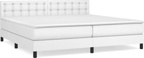 vidaXL Pat box spring cu saltea, alb, 200x200 cm, piele ecologică