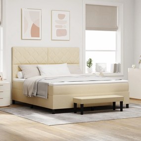 vidaXL Pat cu sistem box spring cu saltea și bancă crem 180x200 cm țesătură