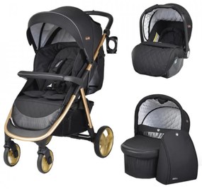 Carucior nou nascuti 3 in 1 NOVOKIDS™ Noble Deluxe, Cadru Aluminiu Gold , Amortizoare, Roti din cauciuc plin AVE, Landou, Scoica auto, Spatar