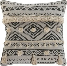 Pernă decorativă ethnic din in și bumbac, 45×45 cm, „Blanco"