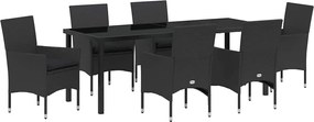 vidaXL Set de masă pentru grădină cu pernă 7 pcs Negru poliratan
