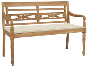 vidaXL Bancă Batavia cu pernă crem, 120 cm, lemn masiv tec