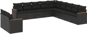 vidaXL Set canapele de grădină cu perne, 11 piese, negru, poliratan