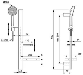 Set de dus cu bara 60 cm Ideal Standard Alu+ rose mat 2 functii din aluminiu