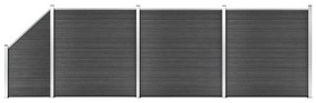 vidaXL Set de panouri de gard, negru, 619x(105-186) cm, WPC