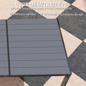 Outsunny Set Masă de Grădină cu Scaune, 7 Piese, Set de Prânz cu Masă cu Blat din Lemn Compozit cu Șipci și 6 Scaune de Exterior Stivuibile, Mobilier din Oțel cu Texteline, Gri și Negru | Aosom Romania