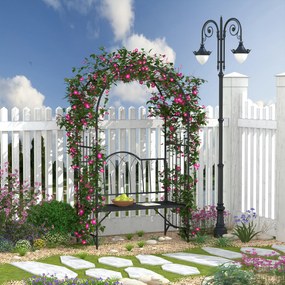 Outsunny Bancuta de Gradina cu Arc, 2 Locuri, cu Bolta pentru Flori Suspendate, Design Elegant, Rezistent la Intemperii, Negru | Aosom Romania