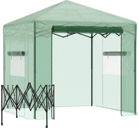 Outsunny Seră Seră Seră cu Ușă și Fereastră Rulante PE Oțel Verde Închis 238 x 178 x 240 cm | Aosom Romania
