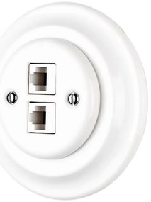 Bohemia-Design - Priză de rețea retro din porțelan cu ramă, 2x CAT5e, alb