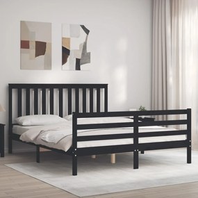 3194260 vidaXL Cadru de pat cu tăblie, negru, 160x200 cm, lemn masiv