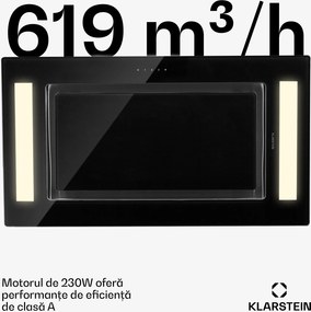 Klarstein REMY, hotă de tavan, hotă pentru integrare, 90 cm eek A 630 m³ / h, sticlă touch led