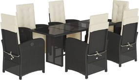 vidaXL Set mobilier de grădină cu perne, 7 piese, negru, poliratan