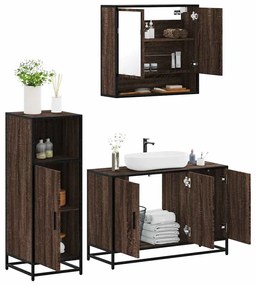 vidaXL Set mobilier de baie, 3 piese, stejar maro, lemn prelucrat