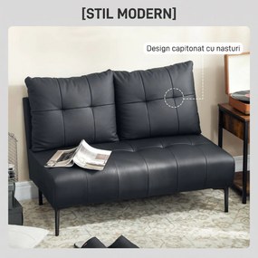HOMCOM Divan cu Două Locuri Compact din Piele Sintetică, Divan Modern Capitonat cu Nasturi cu Îmbunătățire Spumoasă și Picioare din Lemn, Canapea Fără Brațe pentru Sufragerie și Birou, 115x73x83 cm, Negru | Aosom Romania