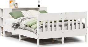 vidaXL Pat cu bibliotecă fără saltea, alb, 140x200 cm, lemn masiv pin