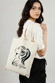 Sacosa de Panza pentru Cumparaturi, Geanta Tote, model Be You, 38x34.5 cm, Alba, BEKZ®