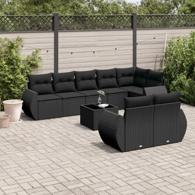 3253962 vidaXL Set mobilier de grădină cu perne, 9 piese, negru, poliratan